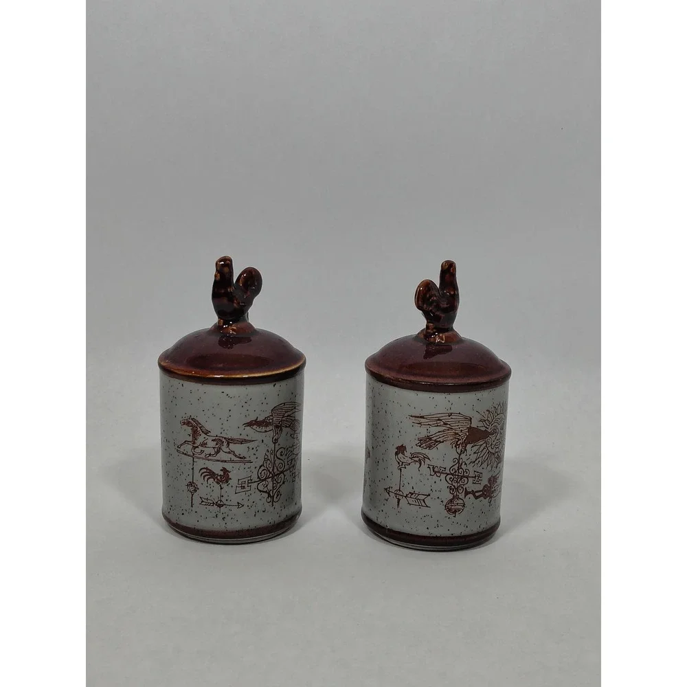 Vintage Rooster Salt and Pepper Shakers Japan Weather Vane Farmhouse Ceramic Set